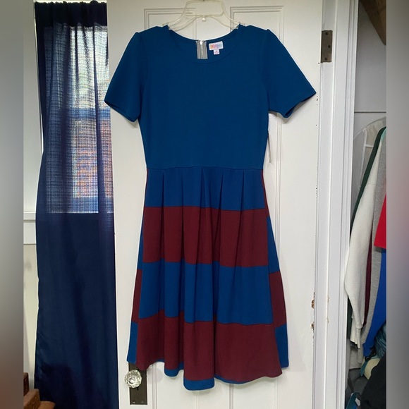 LuLaRoe Blue and Red Fit and Flare Dress Casual - Picture 1 of 10